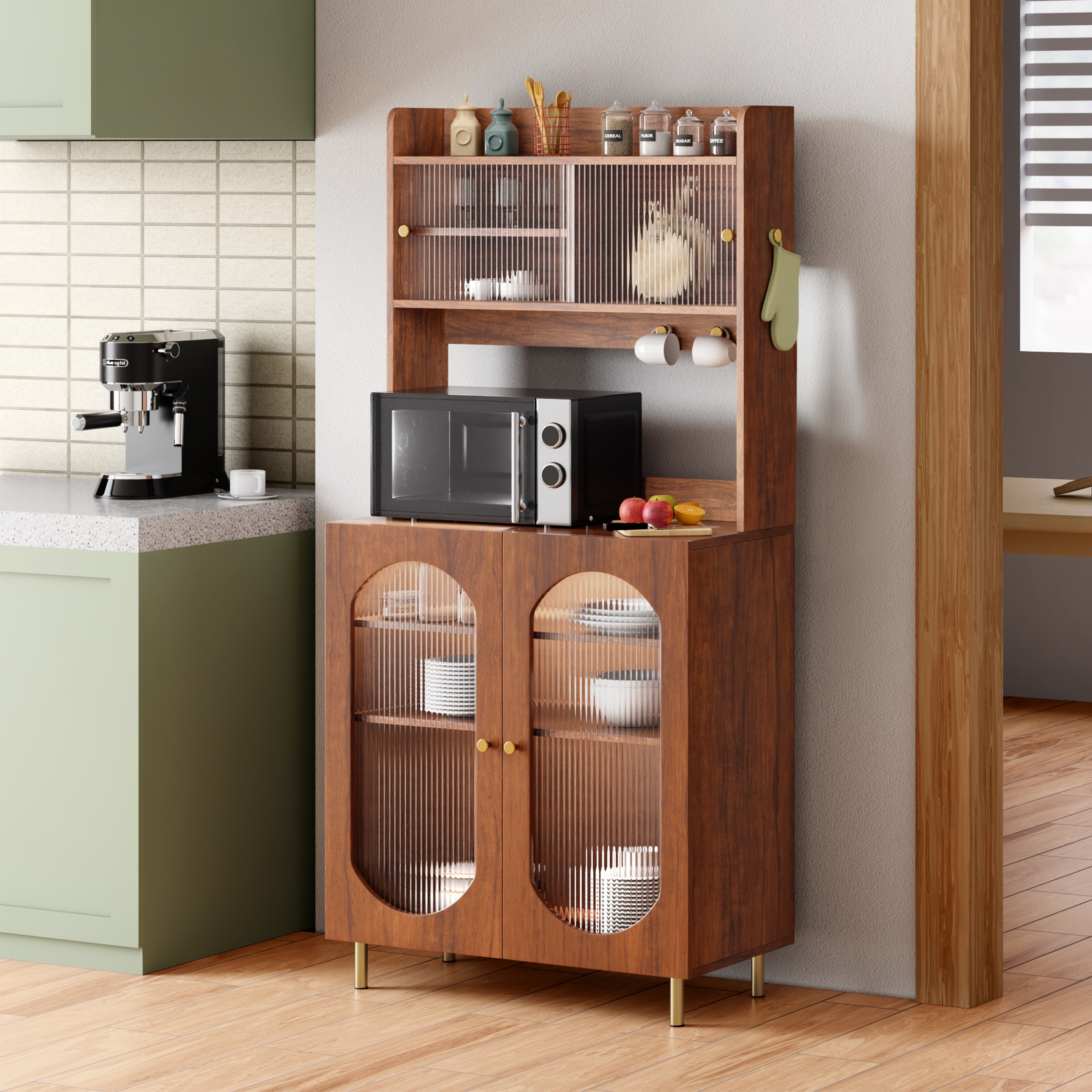 Stellar Multipurpose Storage Cabinet (Medium Size with Upper Storage, Teak Brown) - Alex Daisy