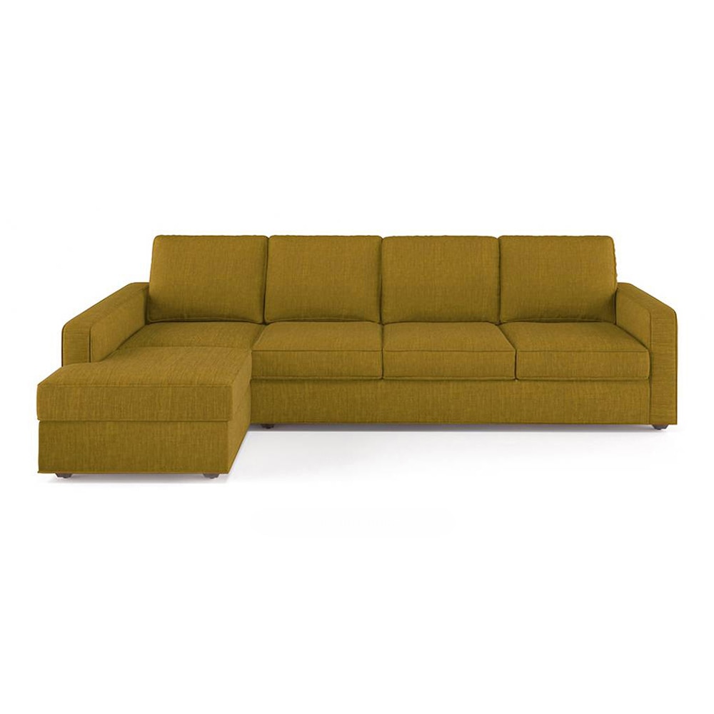 Apollo Sofa (Colour : Olive Green, Cushion : Hard, Back Type : Regular, Seating Capacity : Left Aligned 3 Seater + Left Aligned Chaise) - Urban Ladder