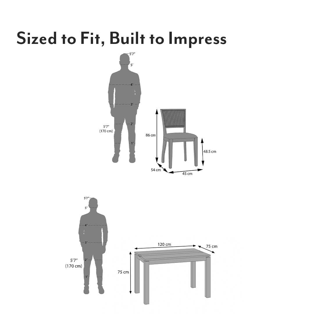 Atlas Crest Solid Wood 4 Seater Dining Table With Reed Dining Chairs Set