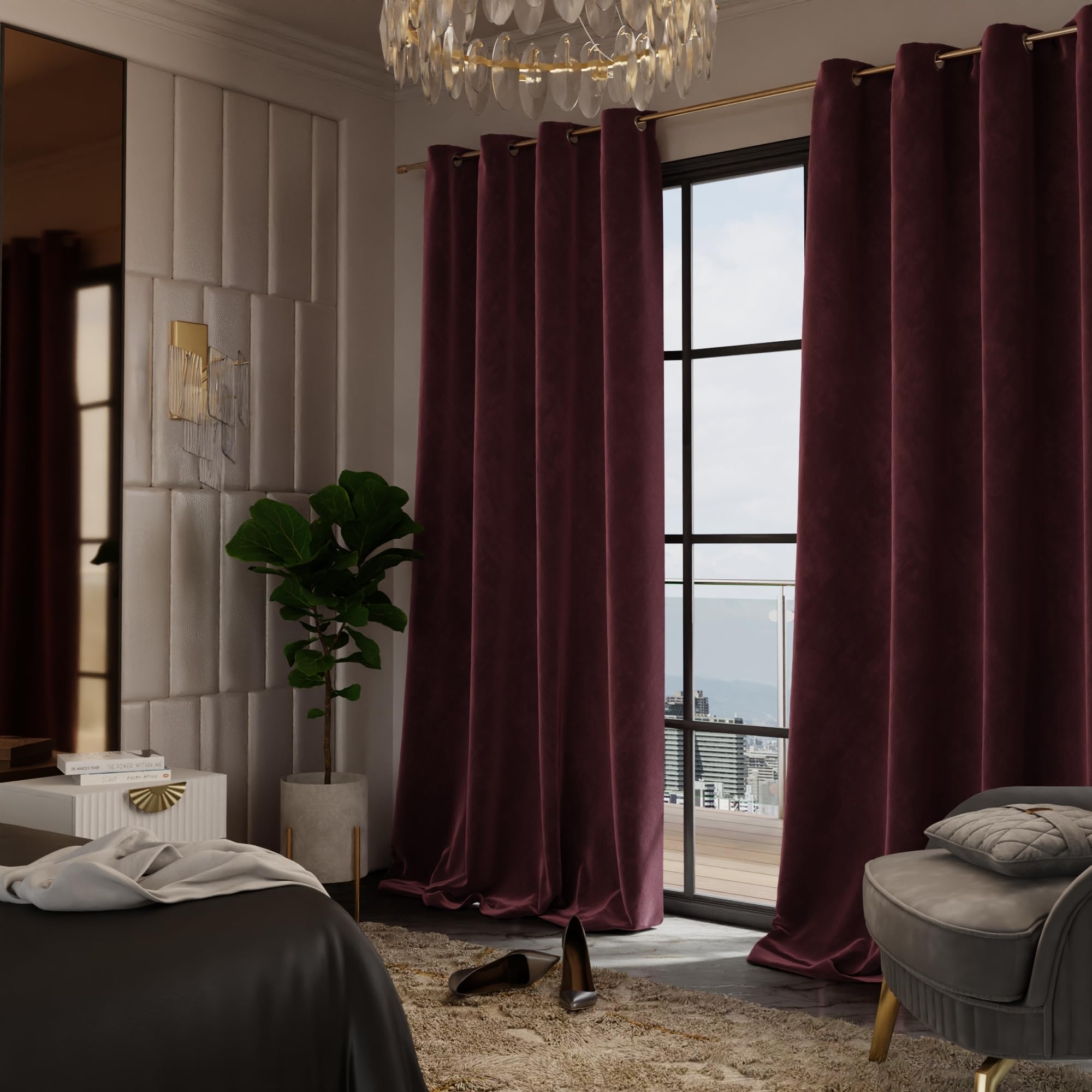 Stoa Paris Velvet Long Door Curtains, Premium Dim-Out Curtain for Pack of 2, Date Night - Vintage Rose - Stoa Paris