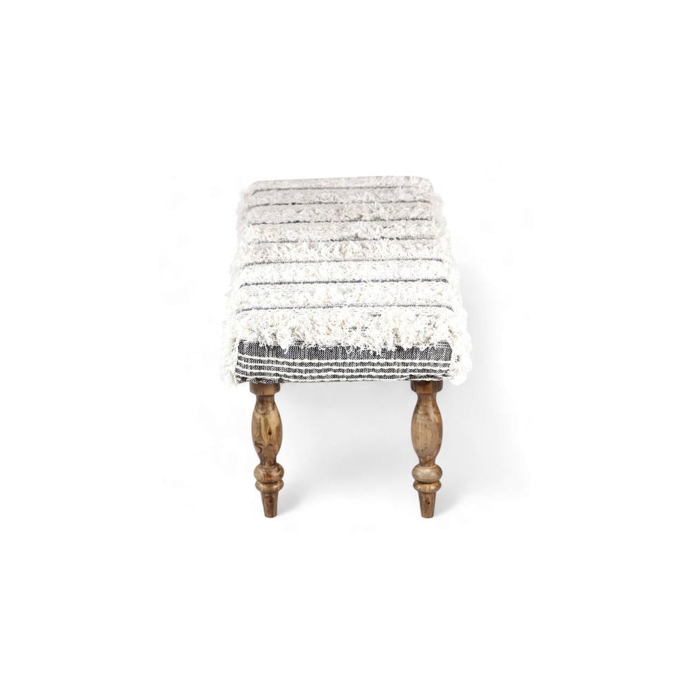 Cairo Sheesham Wood Accent 3 Seater Bench In Grey Fabric