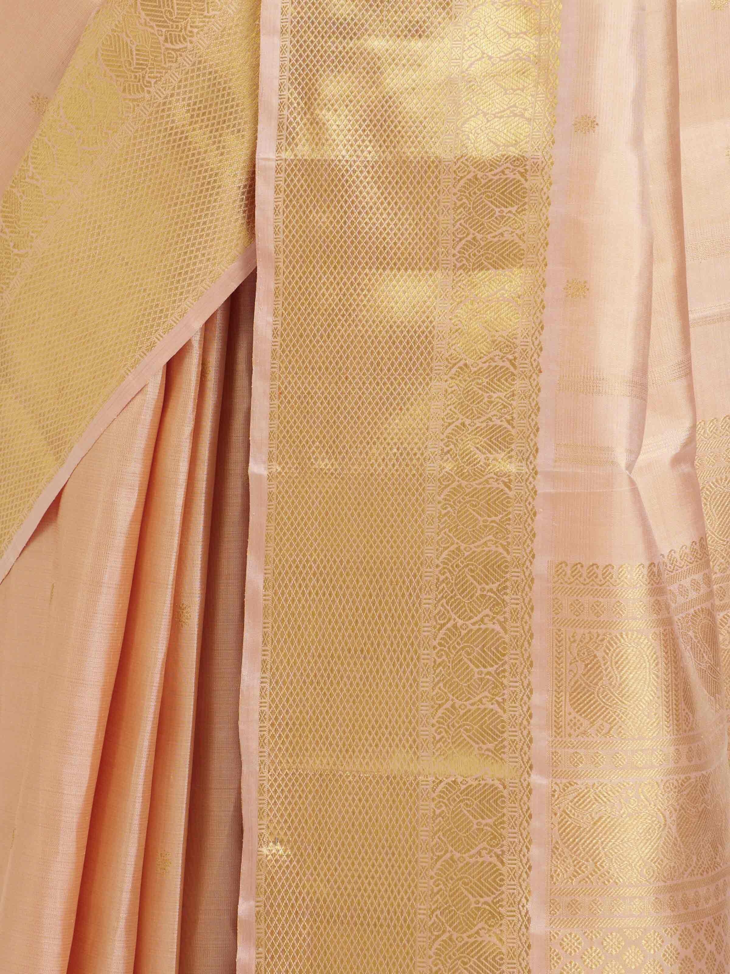 Peach Kancheepuram Silk Sari Zari Saree