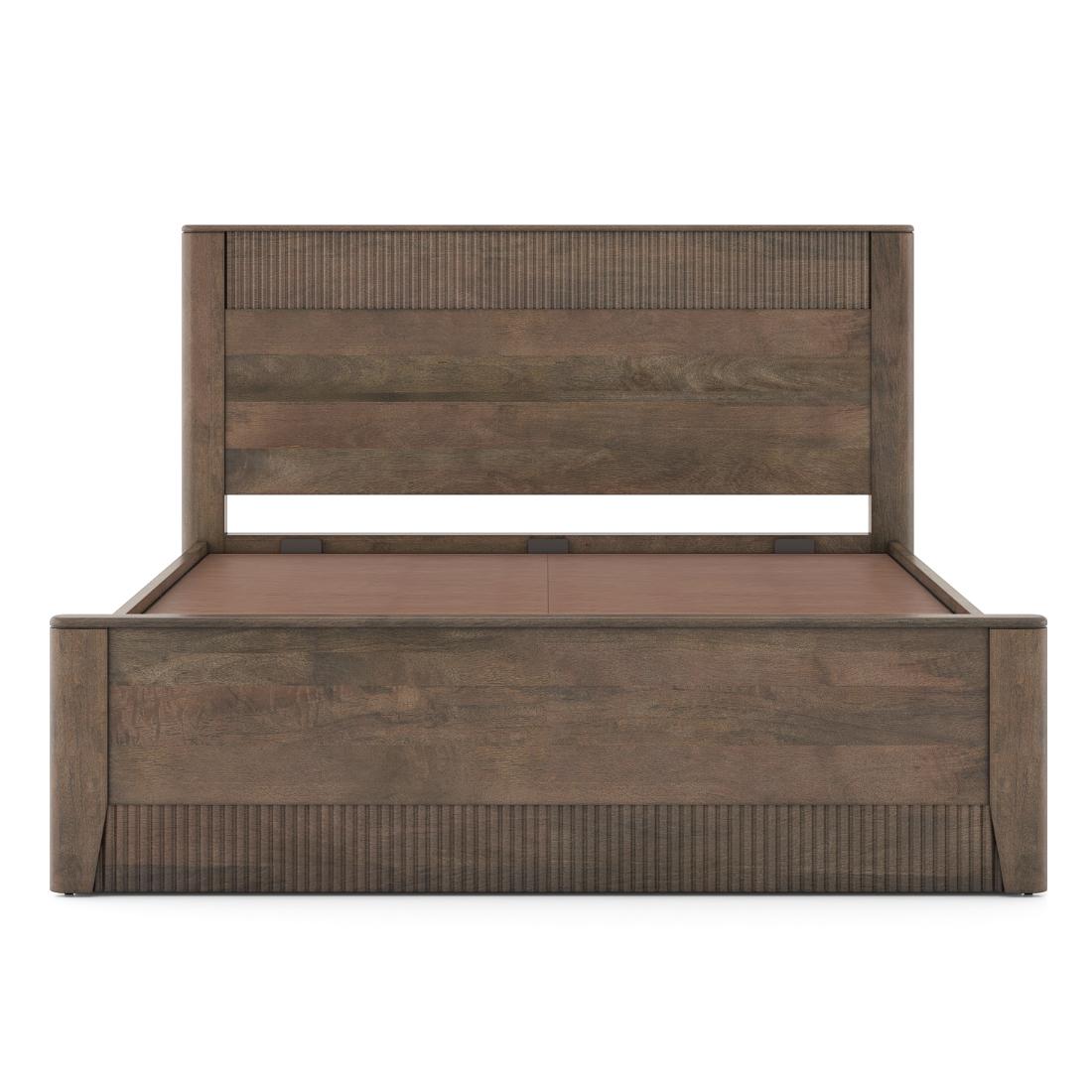 Toledo Solid Wood King Size Hydraulic Storage Bed In Danish Walnut Finish