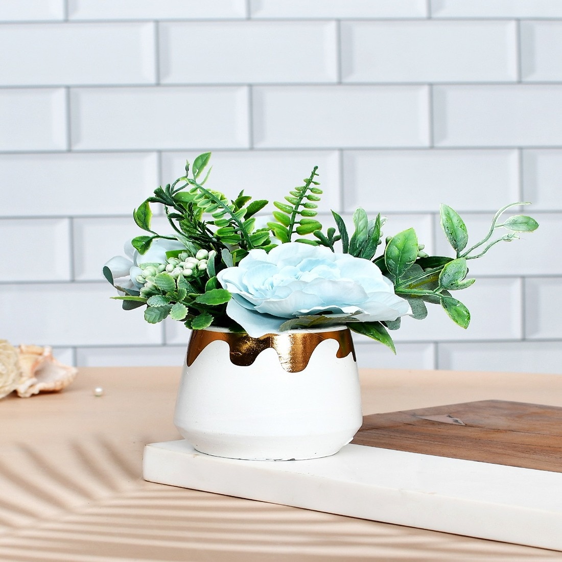 Enchanting Artificial Blue Bloom In White Planter