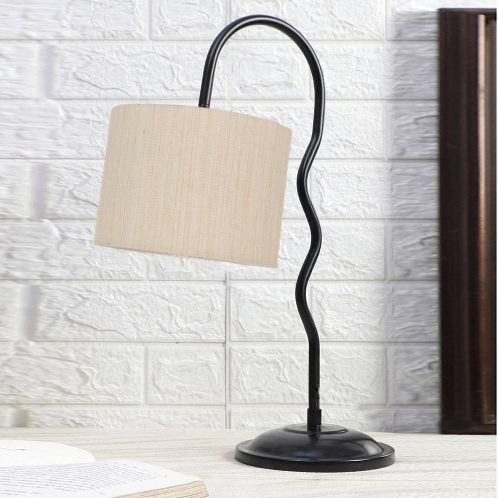 off-white cotton Zig Zag Curvy table lamp with Iron Base (SP23) - Devansh