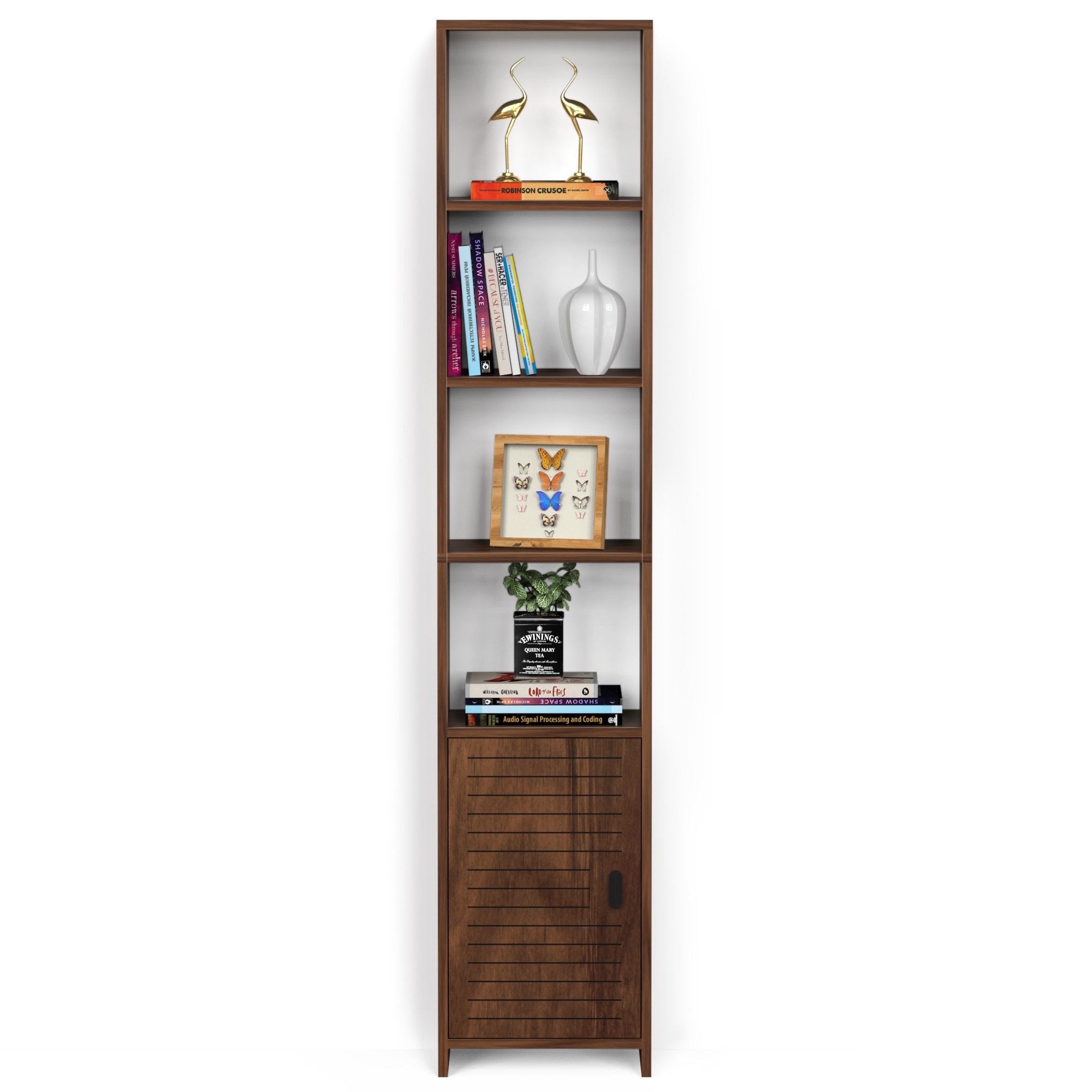 BLUEWUD Barnia Engineered Wood Bookshelf Cabinet Book Rack Organizer with Shelves & Bottom Door for Storage D�cor Display Cabinet Floor Standing for Living Room Home Library (Brown Maple)