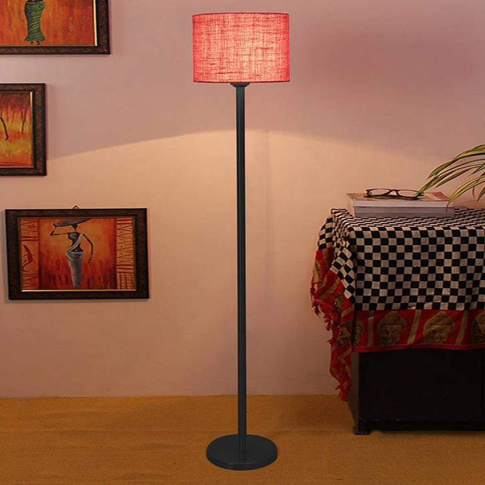 Jefferson Pink Fabric Shade Floor Lamp with Black Iron Base