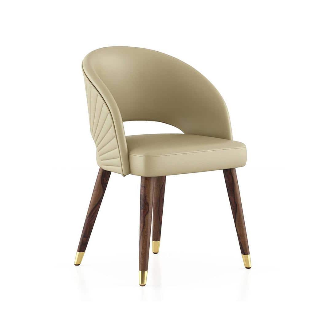 Celia Upholstered Dining Chair In Ancient Ivory Cream Leatherette In Dark Teak Finish