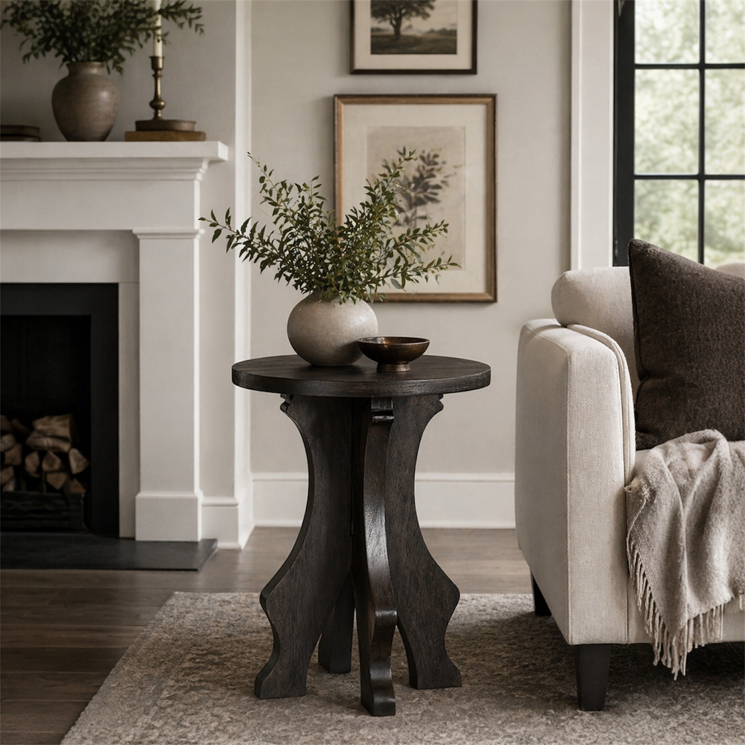 Armer Solid Wood Side Table in Antique Black Finish - Interior Valley