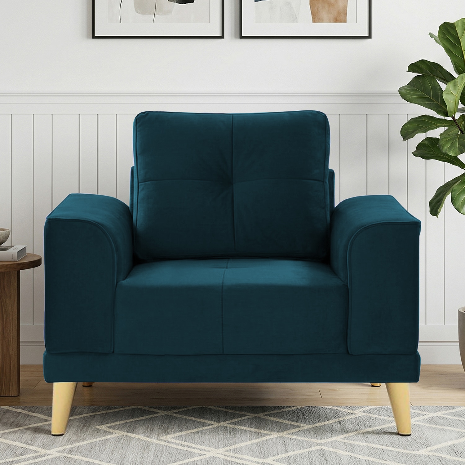 Nency Velvet 1 seater Sofa T Blue - Home Lifestylez