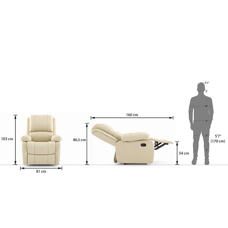 Lebowski Leatherette One Seater Manual Recliner in Ancient Ivory Cream Colour