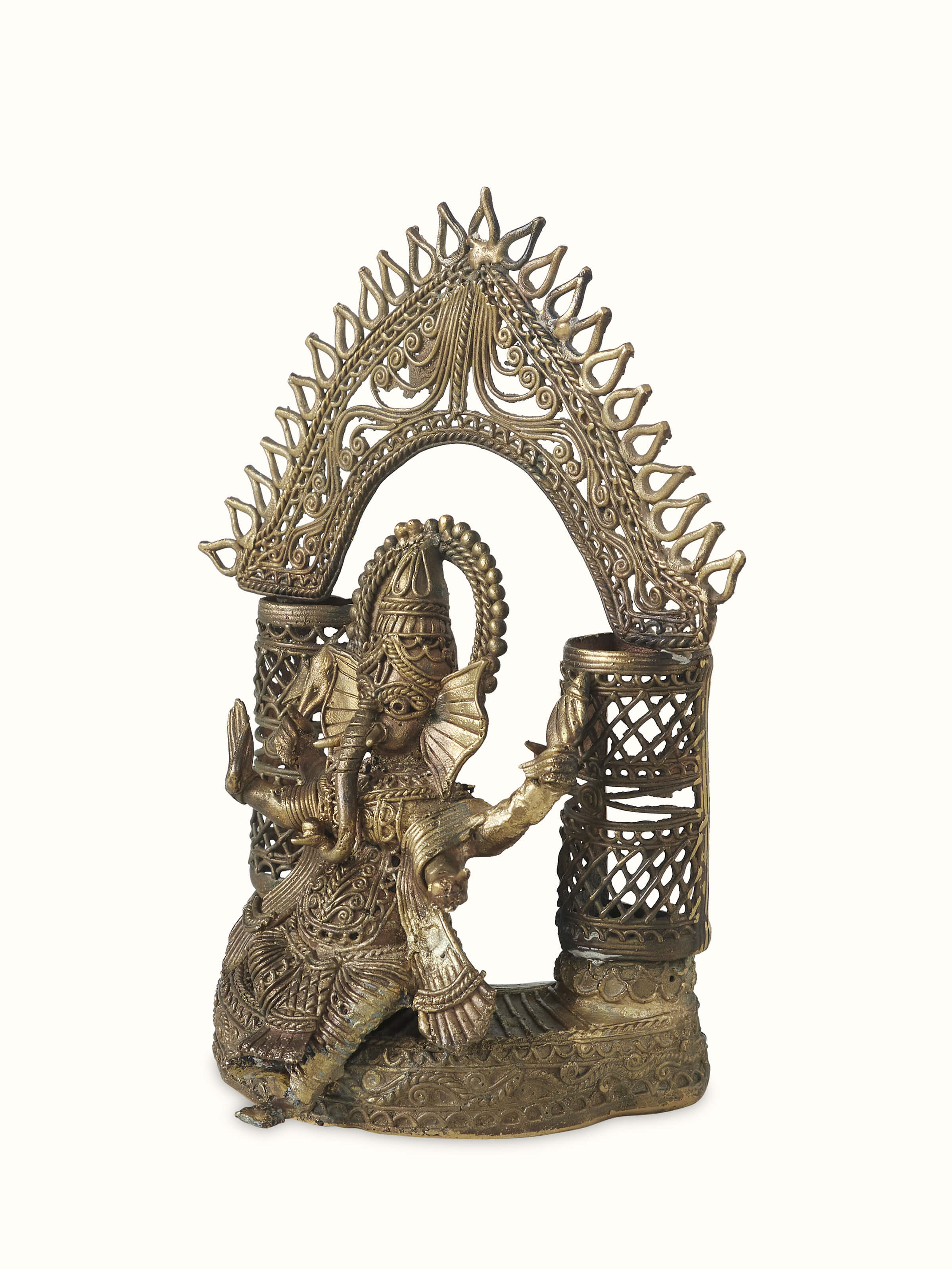 Angled view of Dhokra Brass Ganesha Idol
