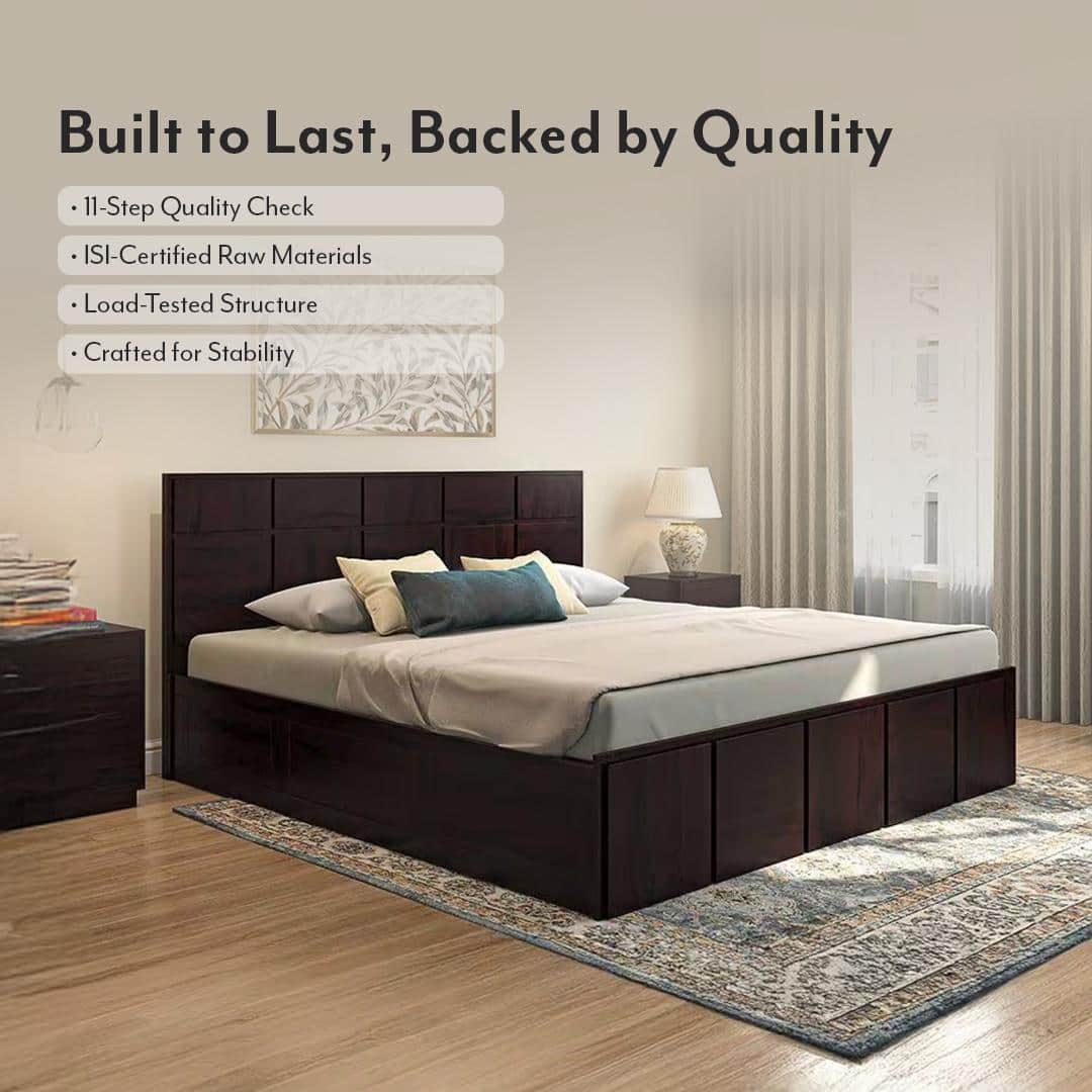 Astoria Solid Wood King Size Box Storage Bed In Mahogany Finish