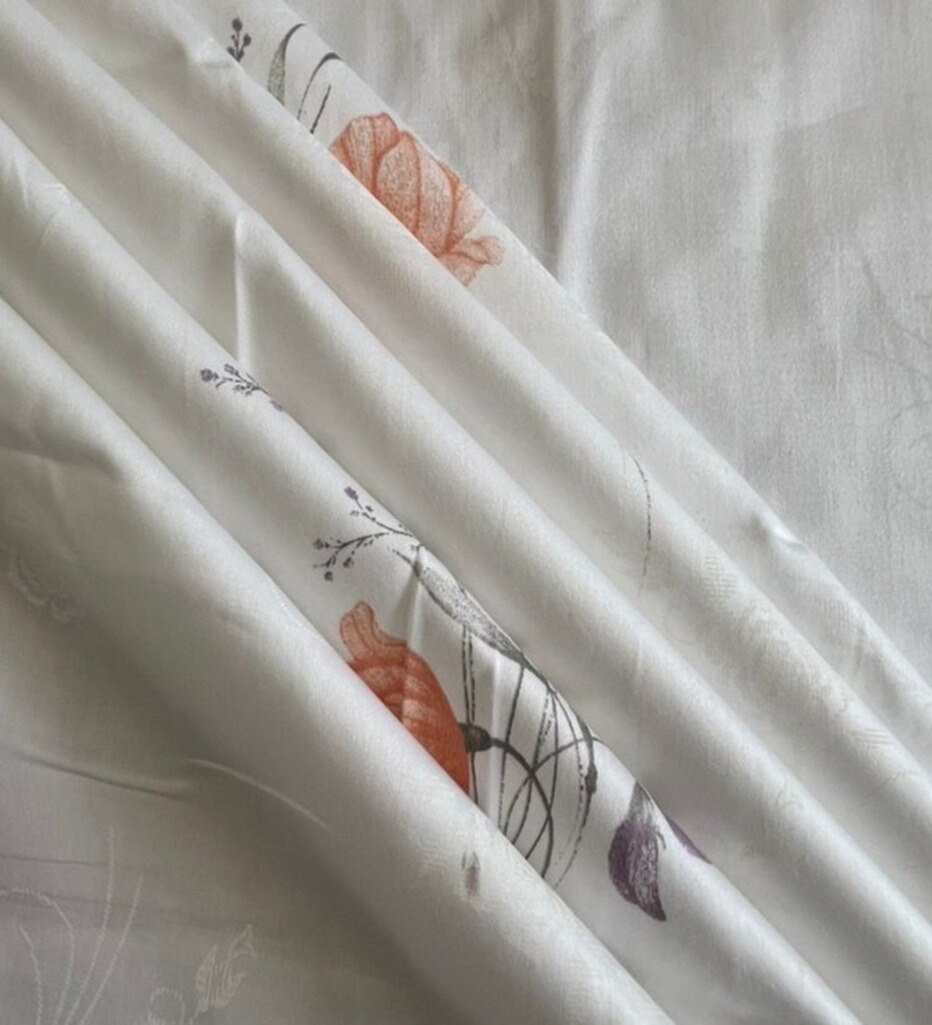 White Floral 400 TC Cotton Flat Super King Size Bedsheet With 2 Pilllow Covers From Threads