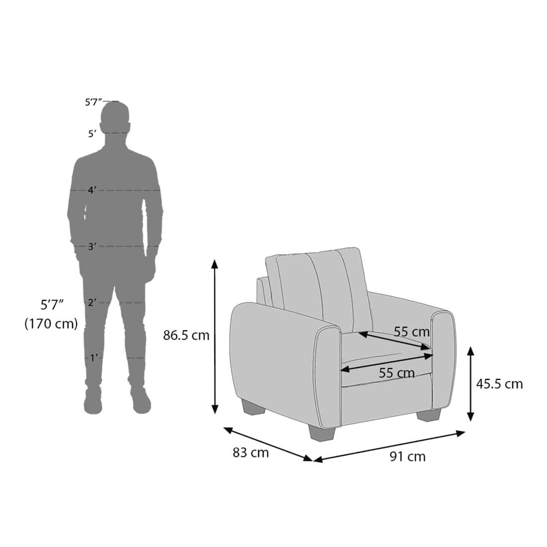 Luna 1 Seater Fabric Sofa (Marine Blue)