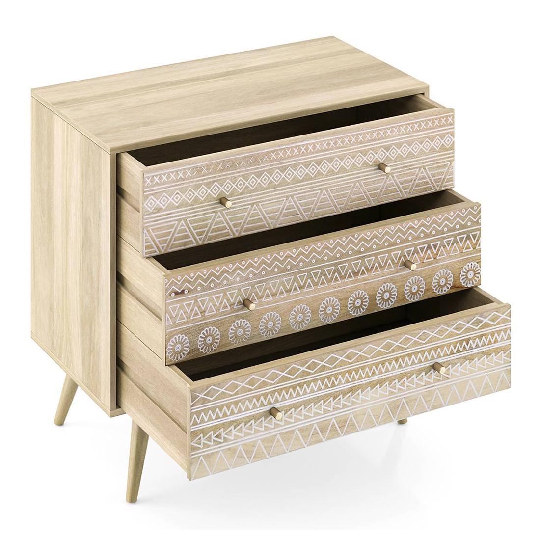 Ivara Solid Wood Chest of 3 Drawers in Natural Finish