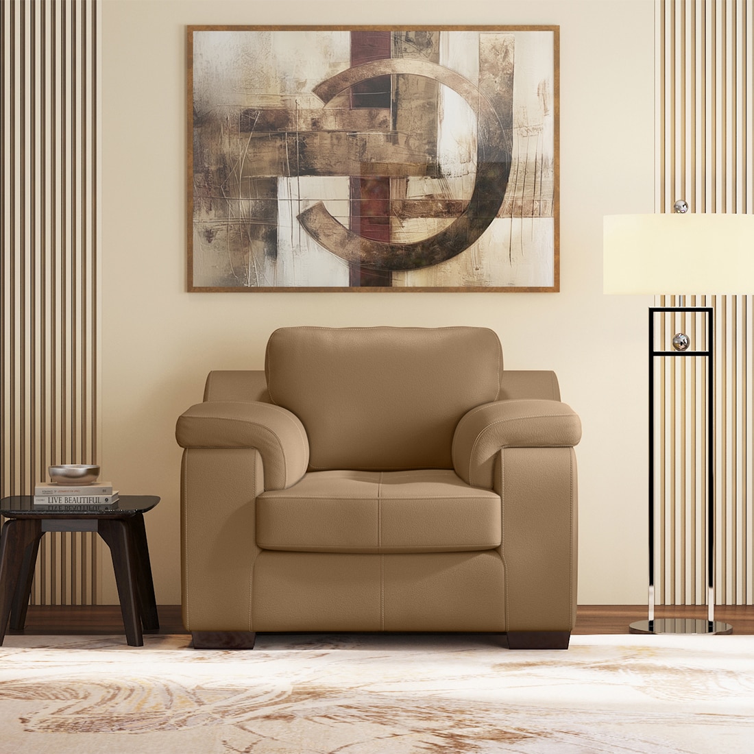 Trissino 1 Seater Premium Italian Leather Sofa In Ecru