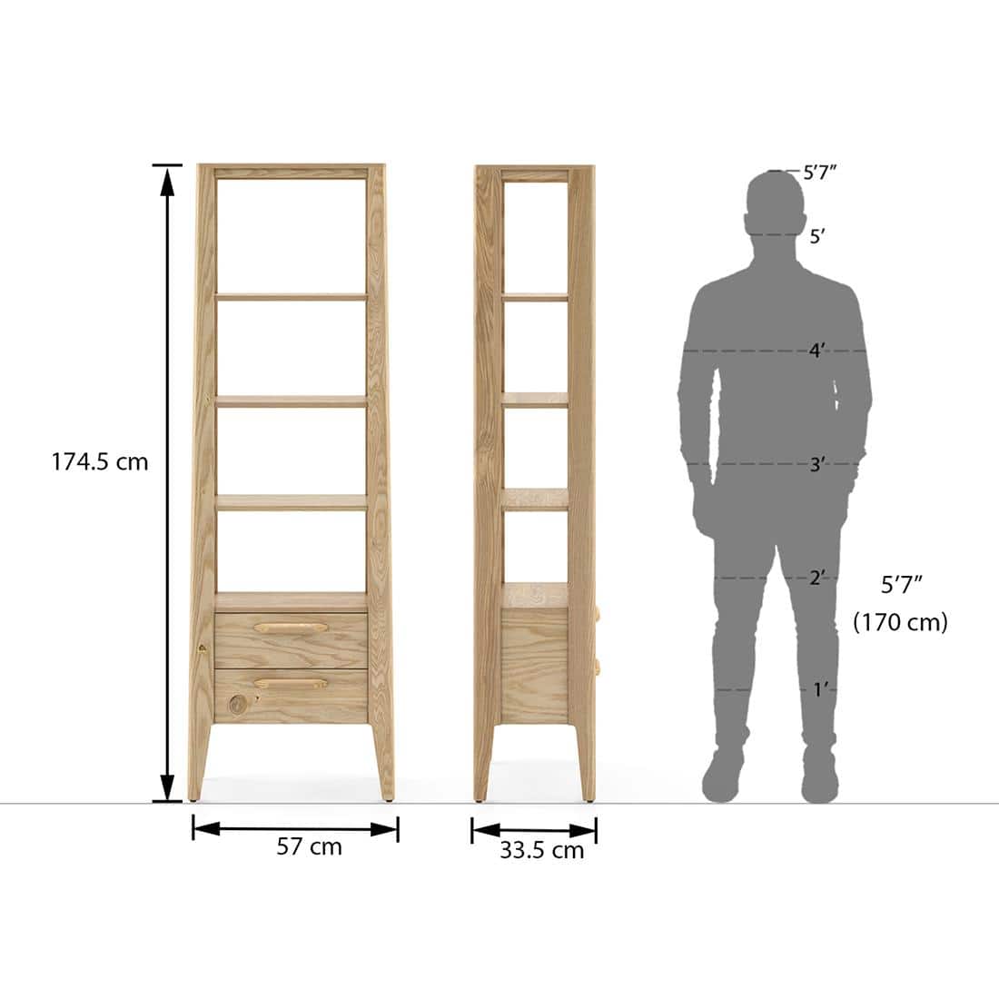 Faye Solid Wood Bookshelf In Natural White Ash Finish