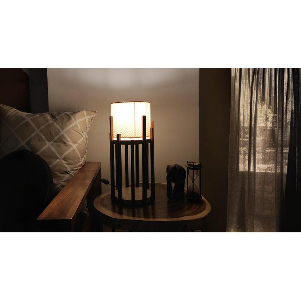 Bastian Wooden Table Lamp with Brown Base and Premium White Fabric Lampshade