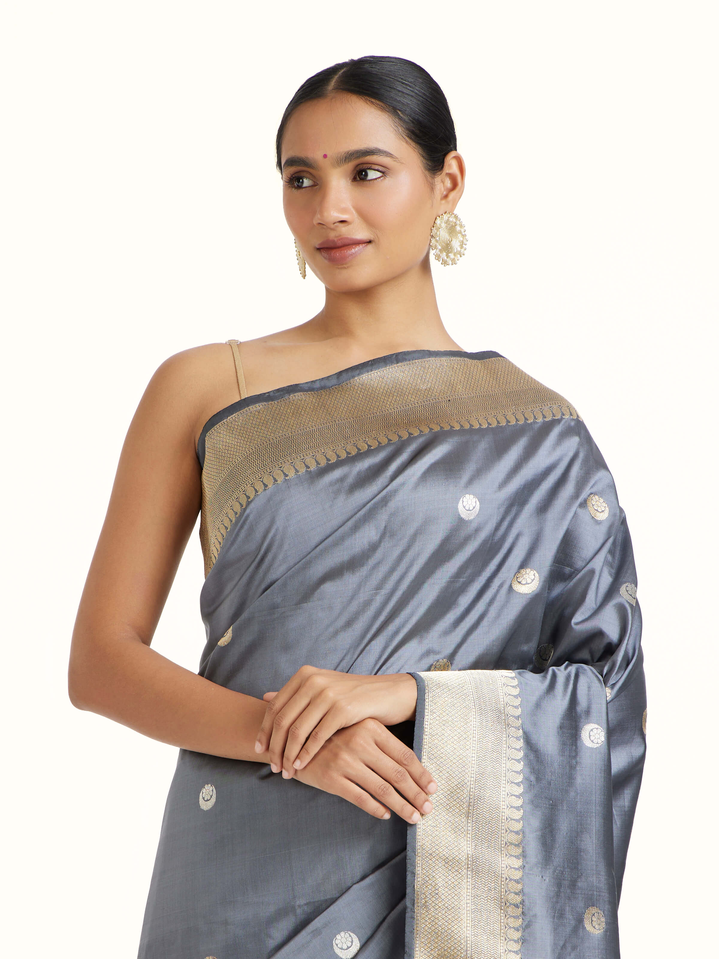 Grey Mulberry Silk Banarasi Saree