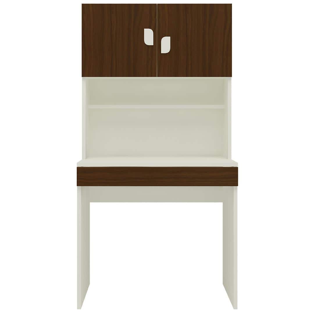 Corolla Study Desk with Drawer Built In Bookshelf and Petal Handles in Coffee Walnut Colour