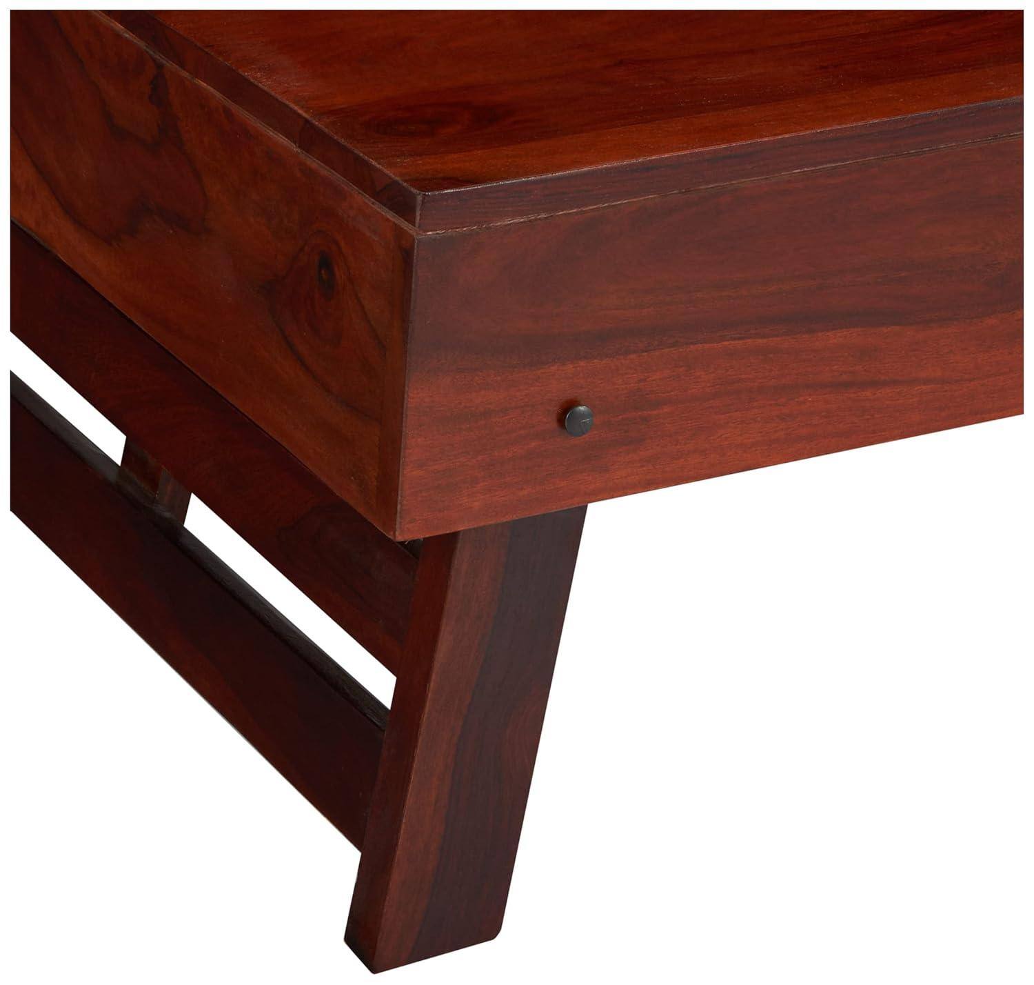 Bradford Sheesham Wood Contemporary Square Foldable Coffee Table In Honey Finish