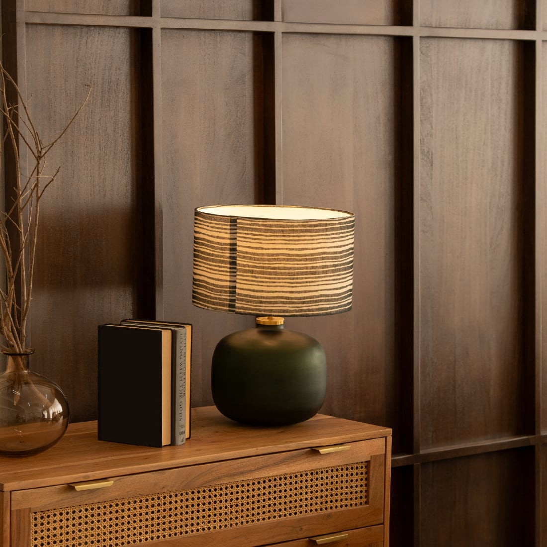 Fern Handicrafted Table Lamp in Frosted Green and Printed Colour - Orange Tree