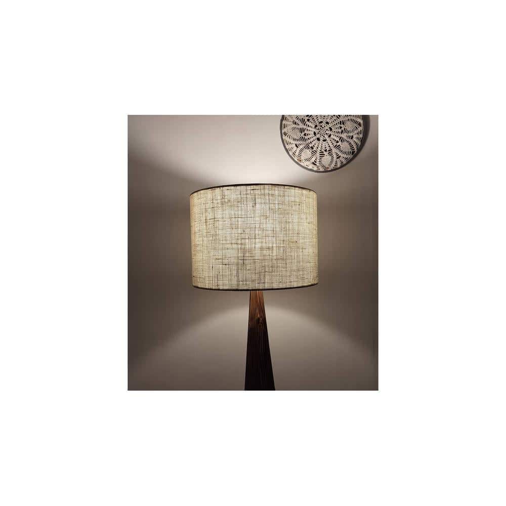 Monolith Wooden Floor Lamp with Brown Base and Jute Fabric Lampshade