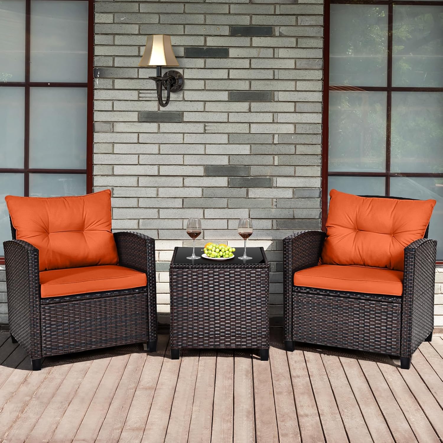 Carry Bird Wicker Patio Furniture Outdoor Balcony Chairs In Orange Colour