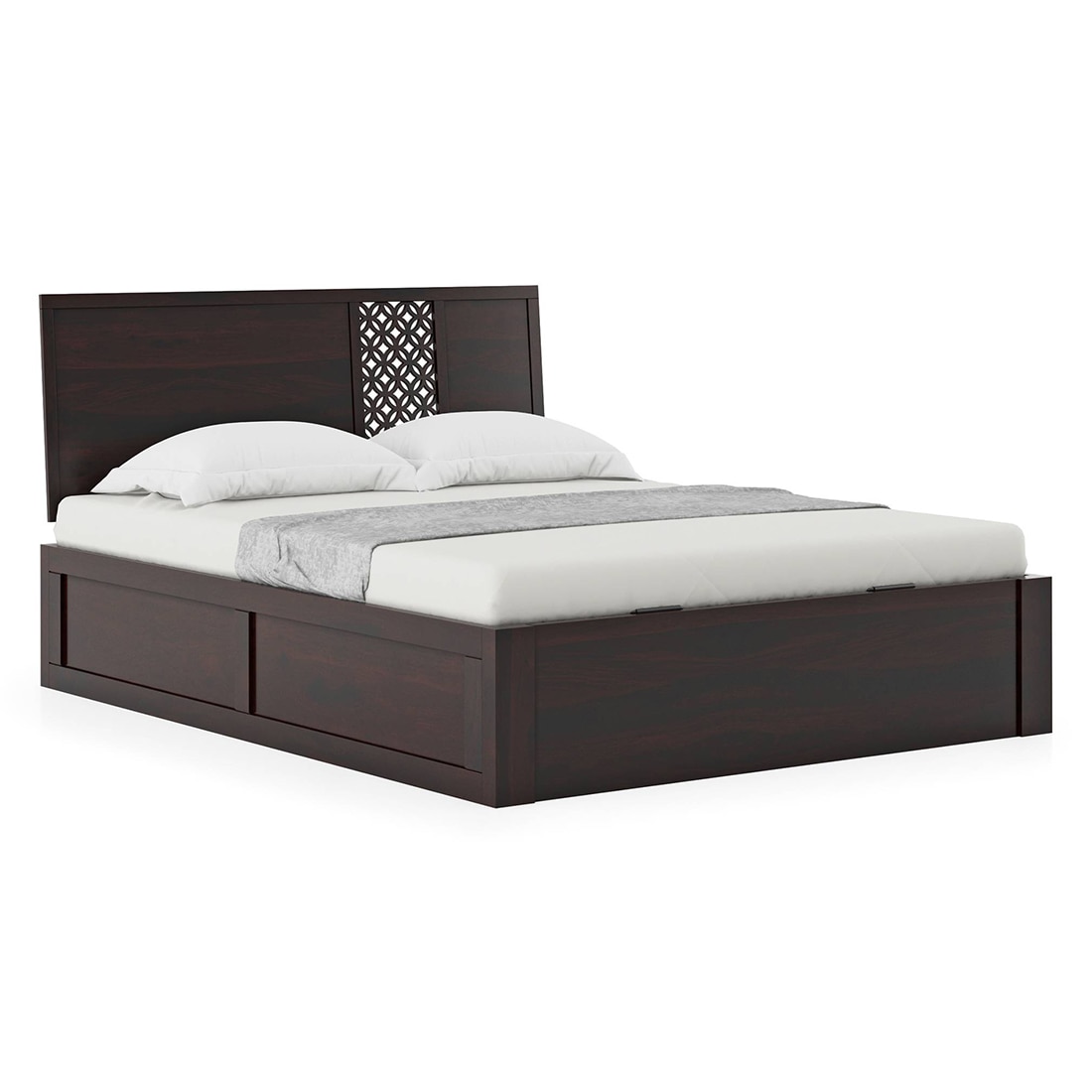 Alaca Solid Wood King Size Hydraulic Storage Bed In Mahogany Finish