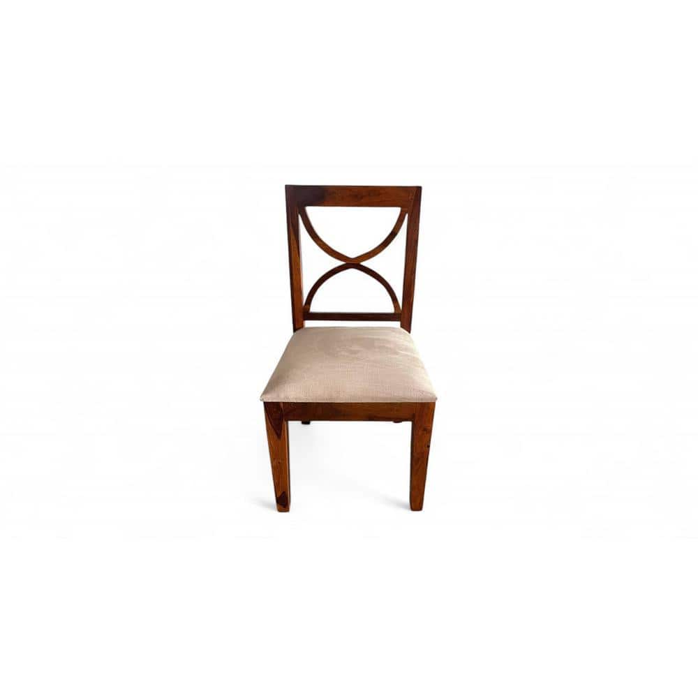 Newport Sheesham Wood Dining Chair in Beige Velvet     HONEY FINISH
