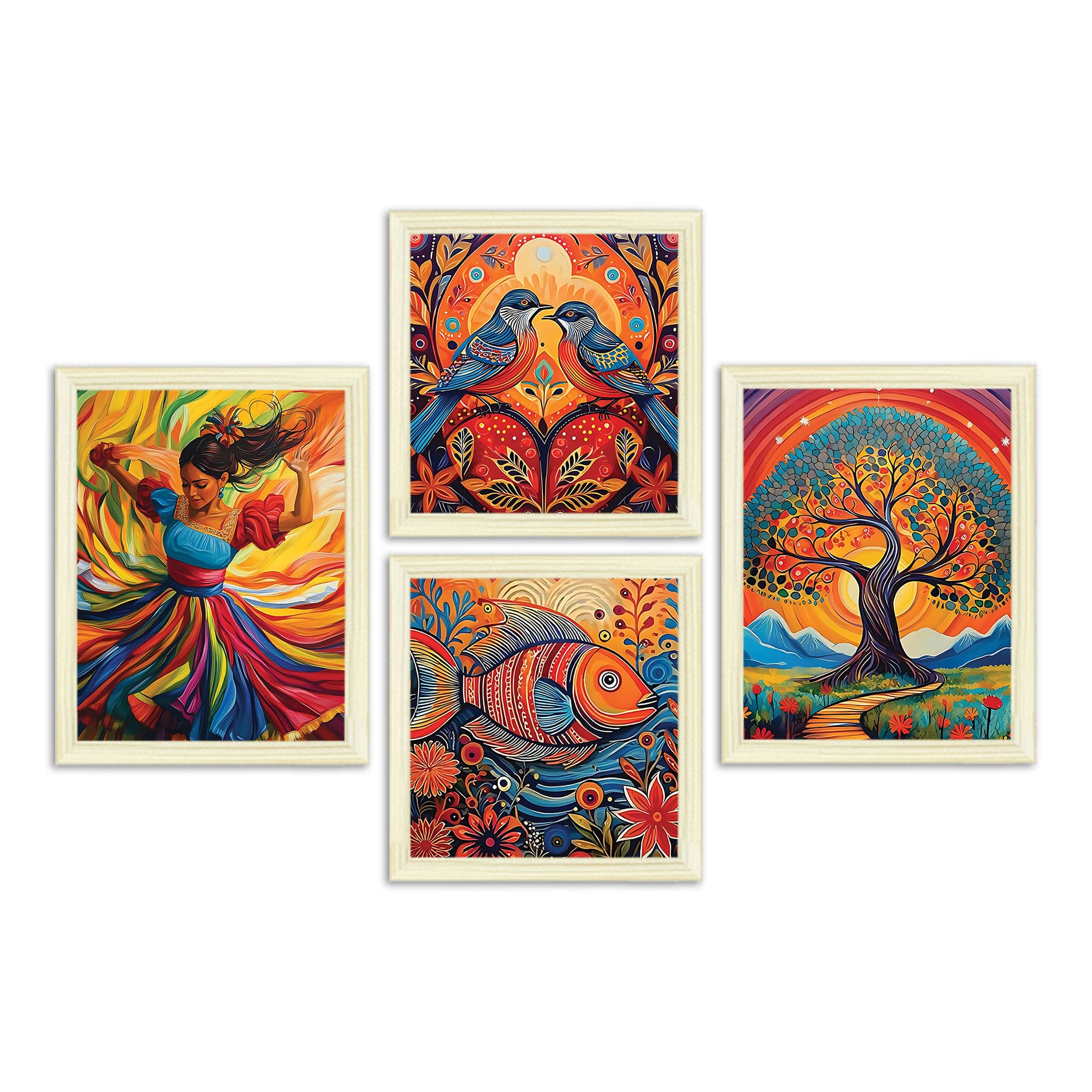 The Castle Decor Madhubani Art Wall Painting Set of 4 - The Castle Decor