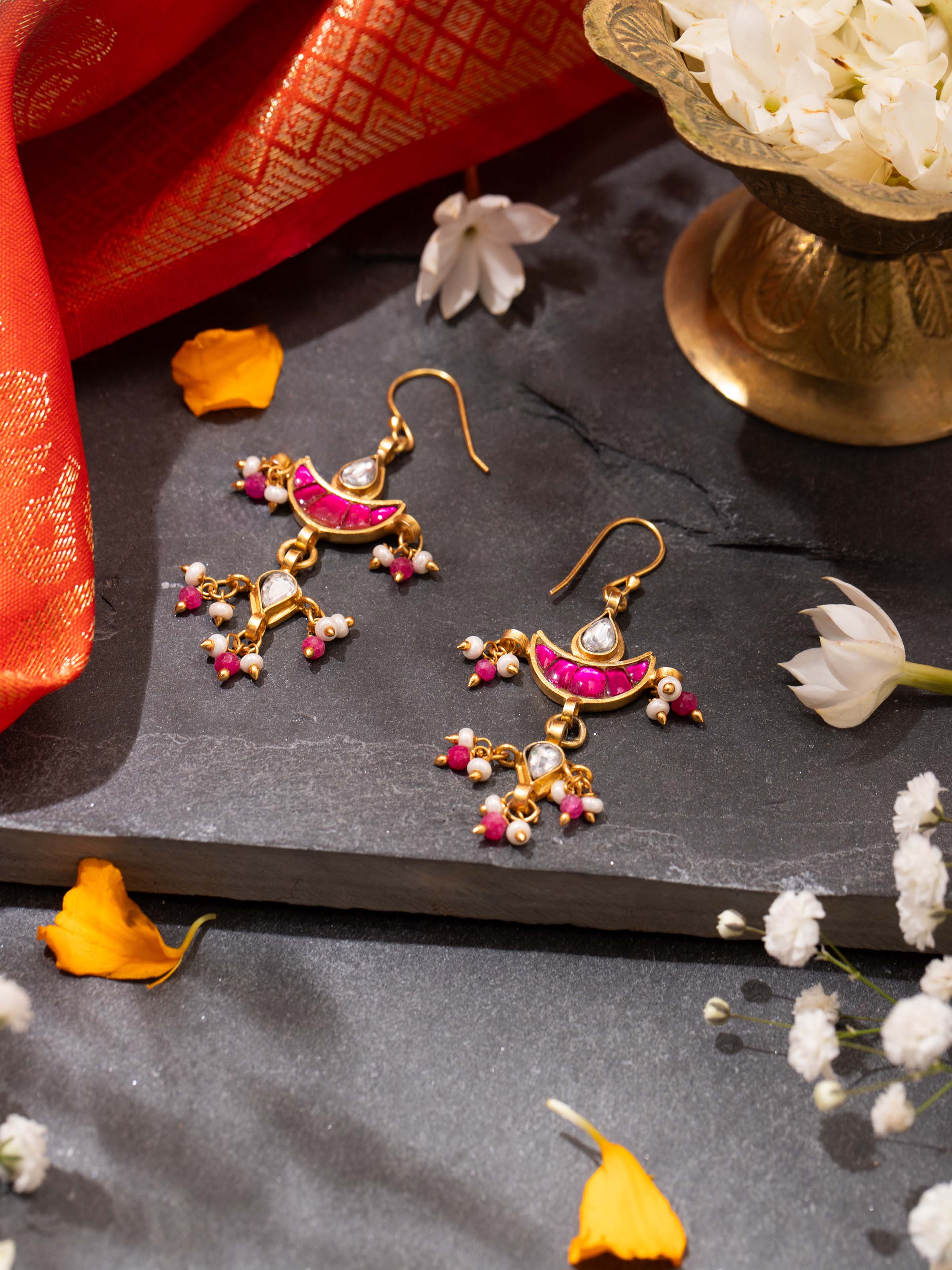 Lifestyle view of Silver Smithing Drop Earrings