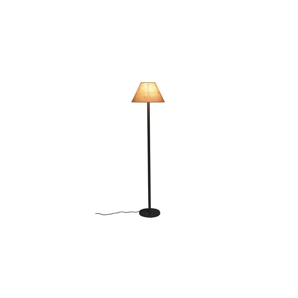 Harry Beige Natural Fiber Shade Floor Lamp with Black Iron Base