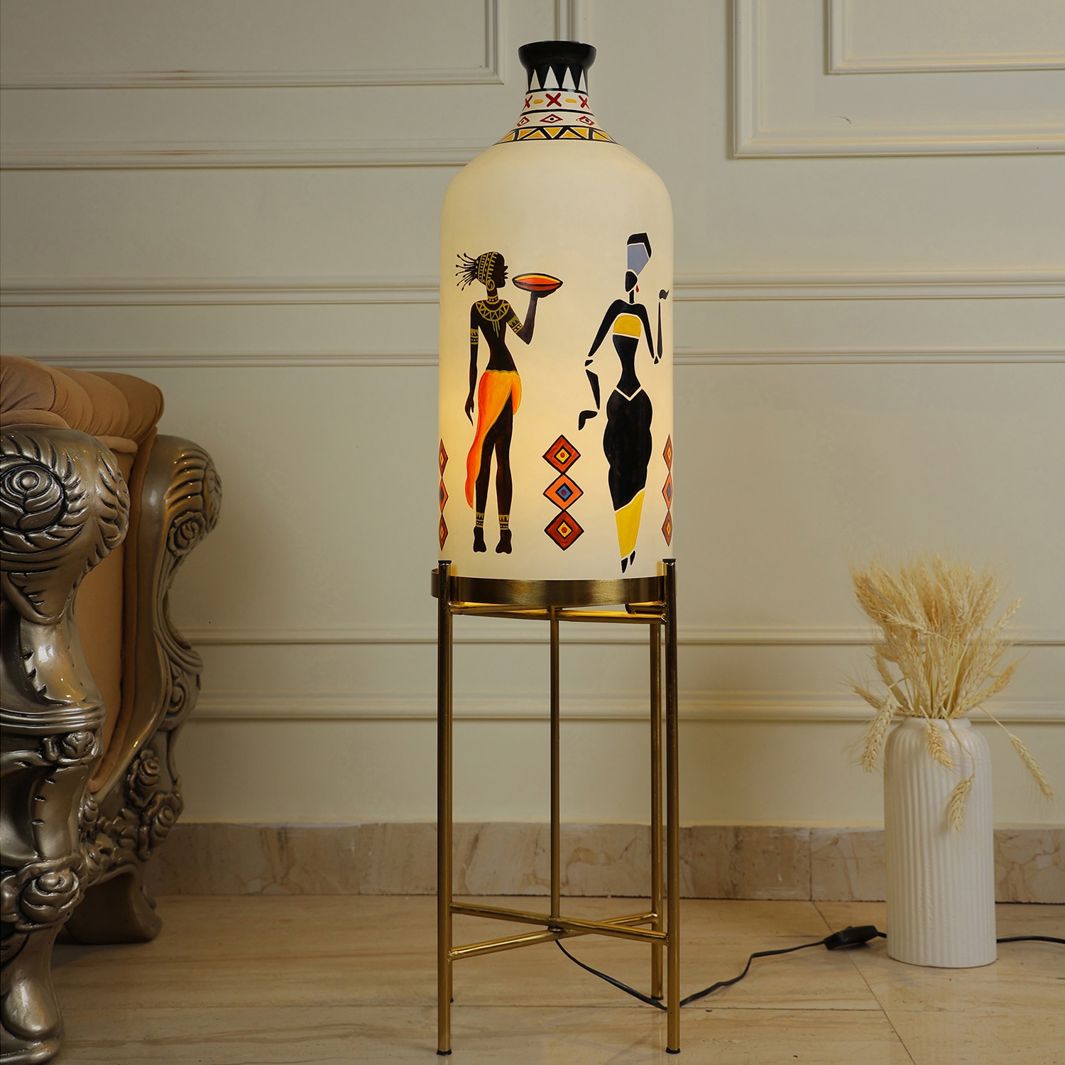 Brio Stand Metal and Glass Electric Floor Lamp in White Colour - Posh N Plush