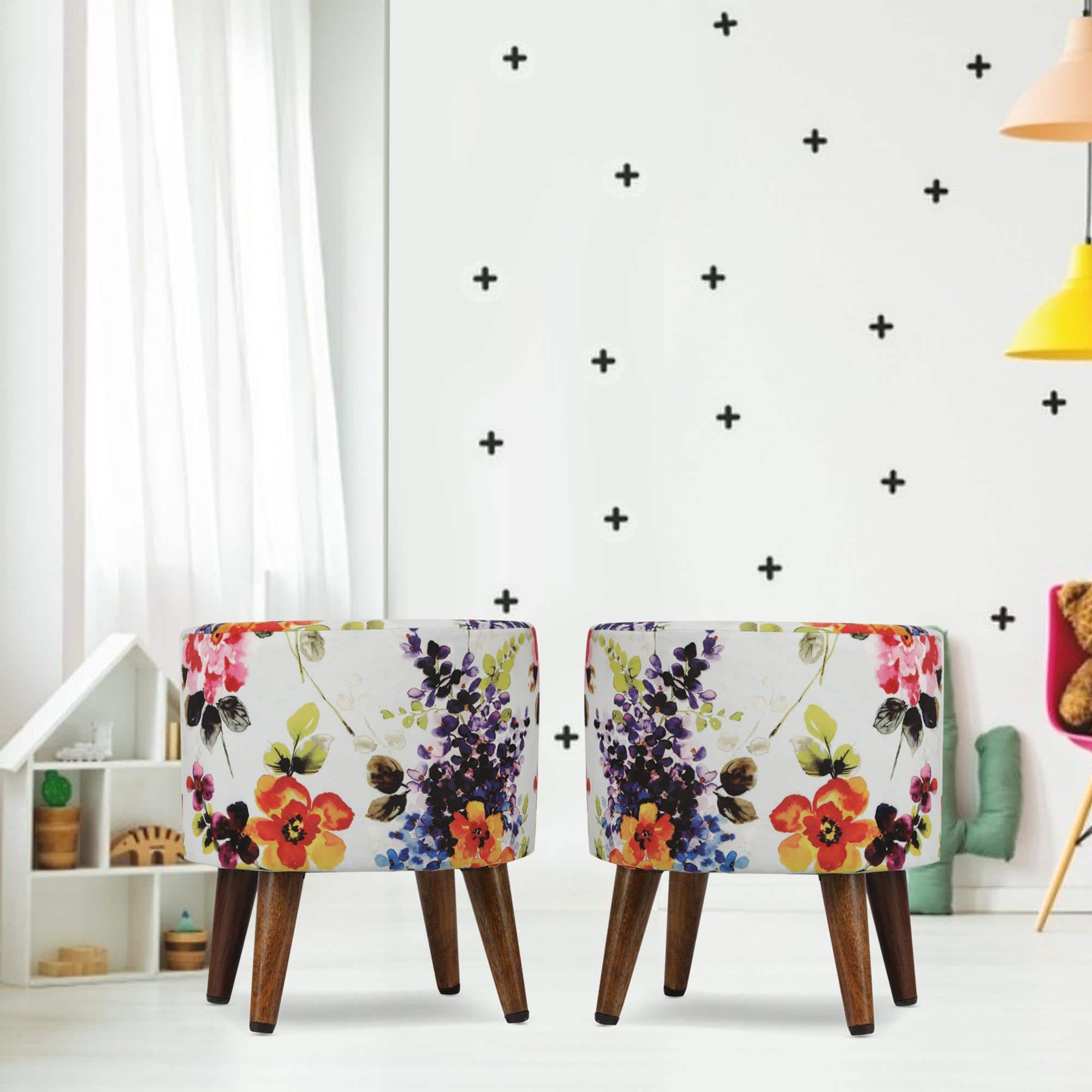 Sebastian Solid Wood  Ottomon in  Multicolor Colour