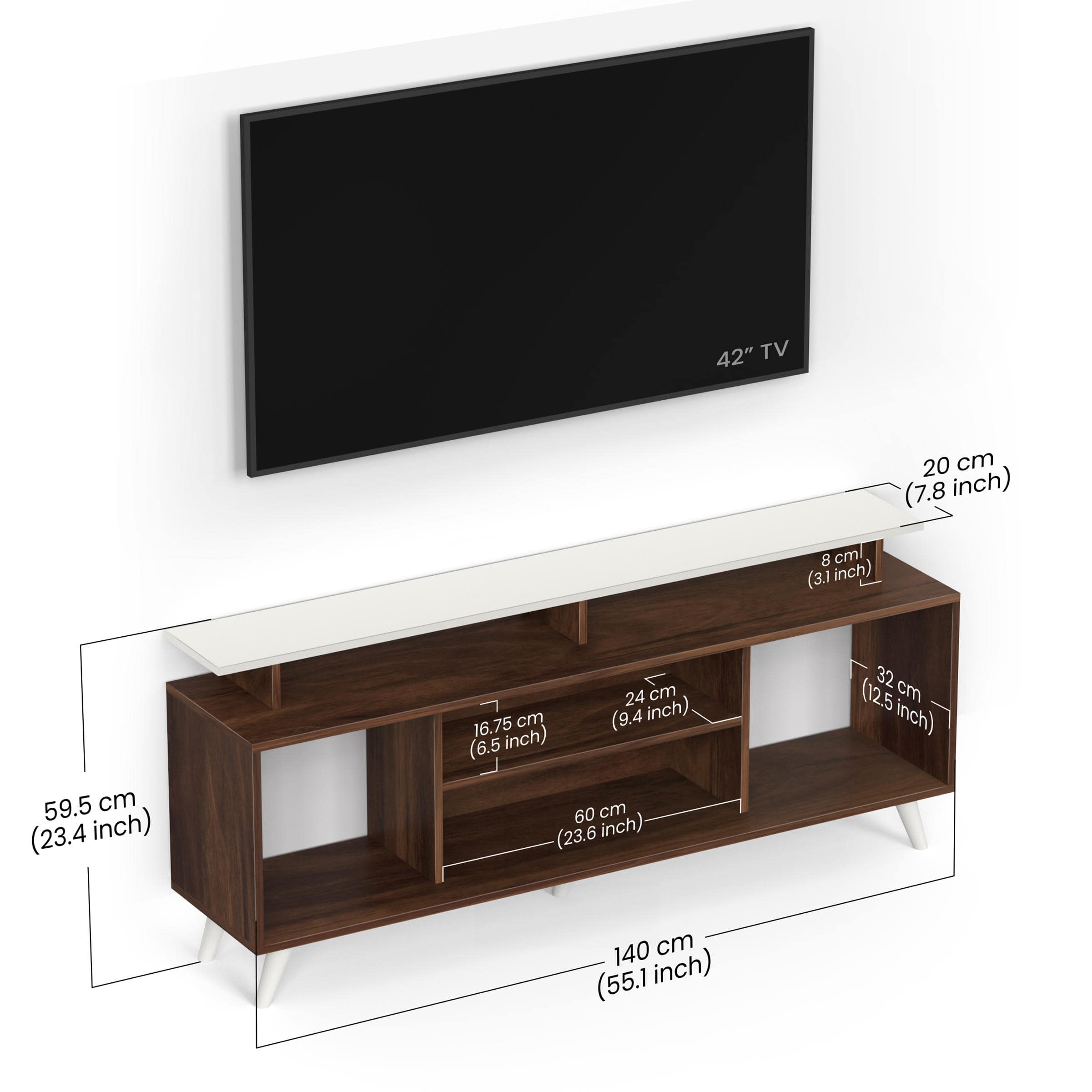 Skiddo Lite Engineered Wood Tv Entertainment Unit Set In Brown Maple & White Finish