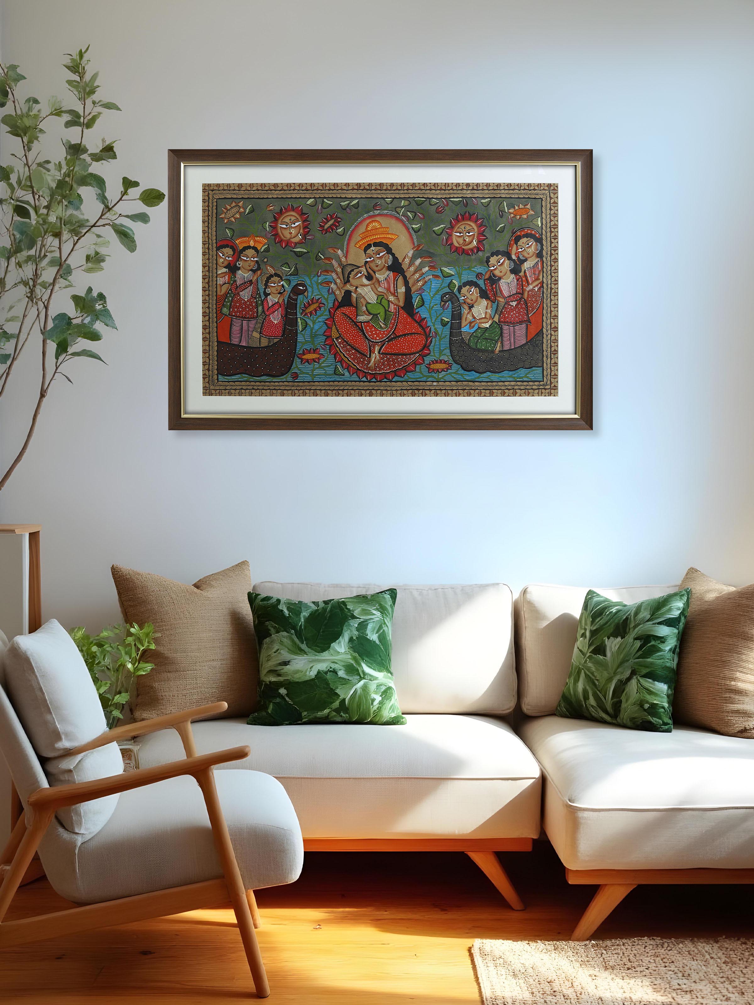 Durga Family Kalighat Painting