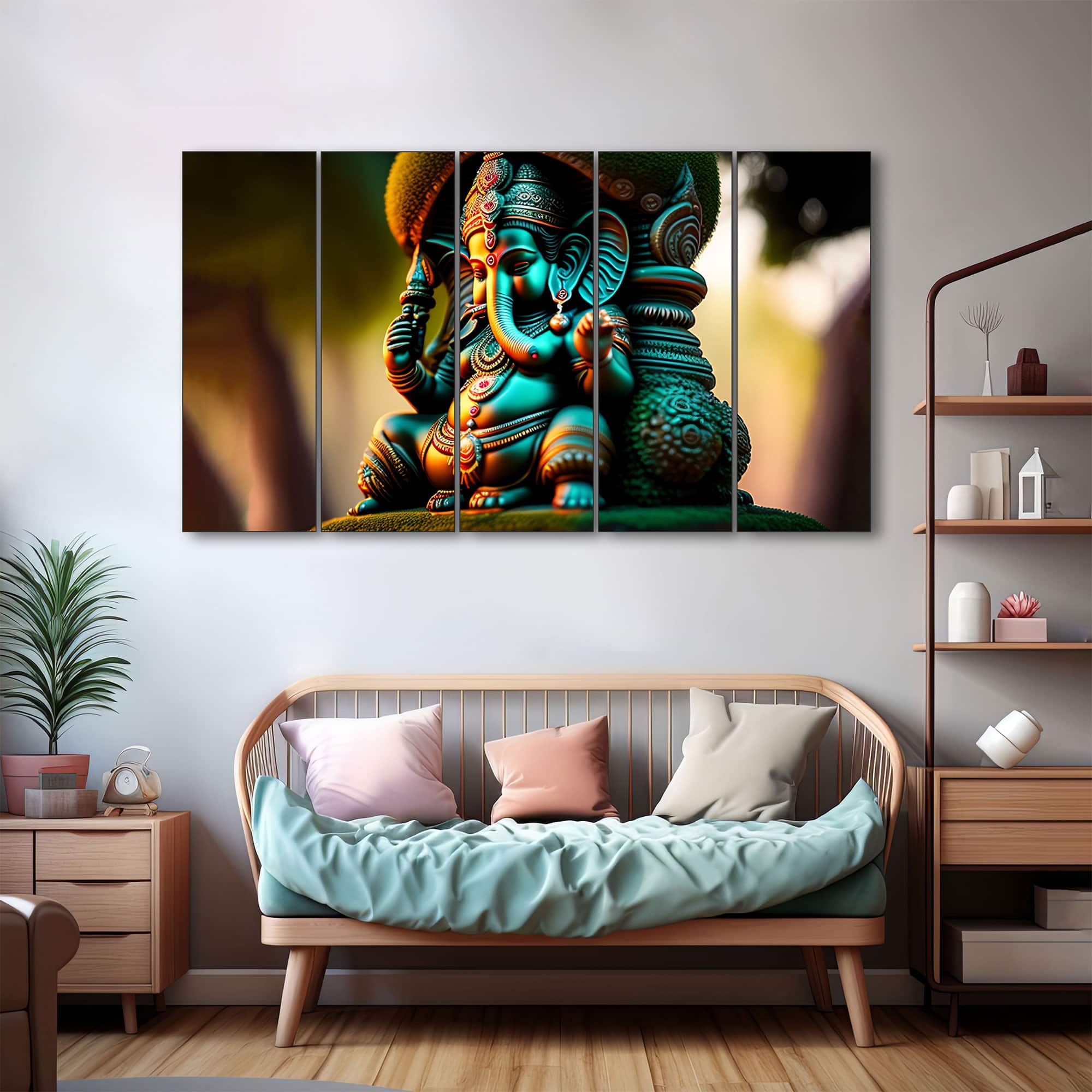 The Castle Decor Lord Ganesha Wall Painting Wooden Framed 27x48 Inch (Style 5) - The Castle Decor