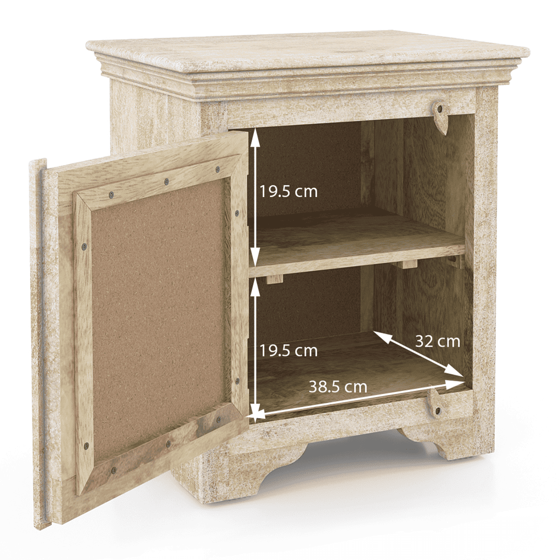 Anokhi Solid Wood Bedside Table In Rustic White Finish