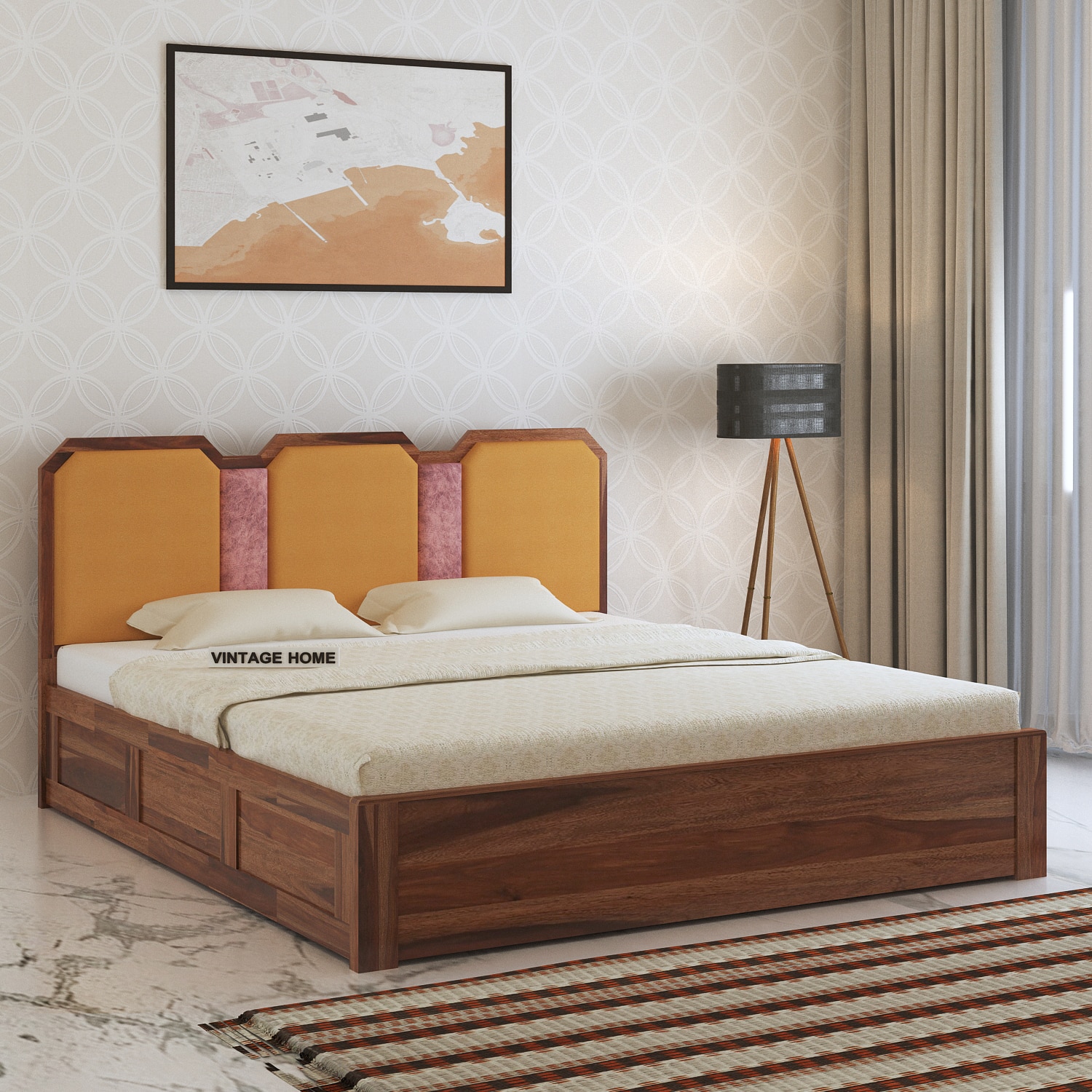 Classic Wooden King Size Bed With Box Storage in Provincial Teak Finish-image-5