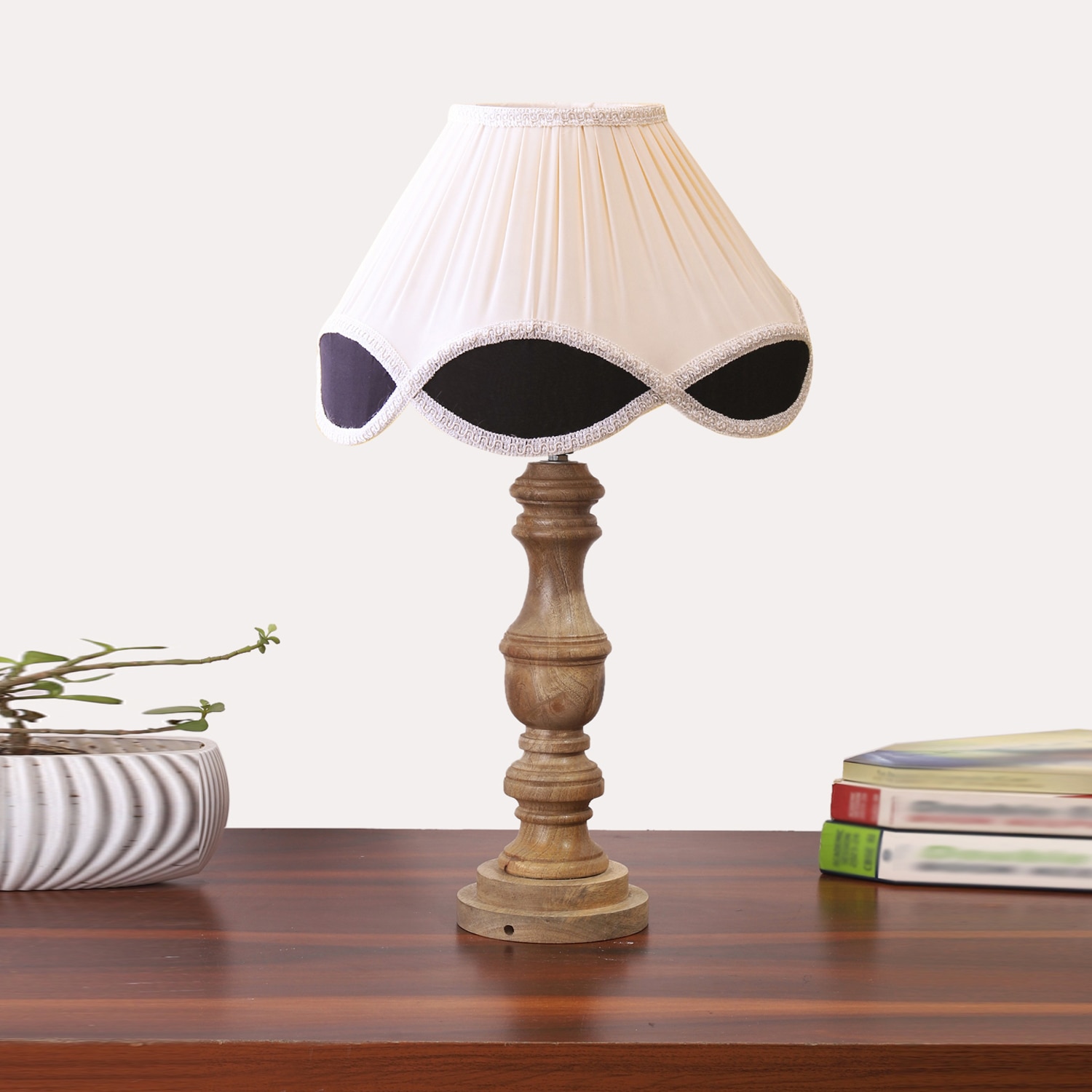 Devansh Multi-Color Cotton Vintage  Lamp With Wood Base (12X20) - Devansh