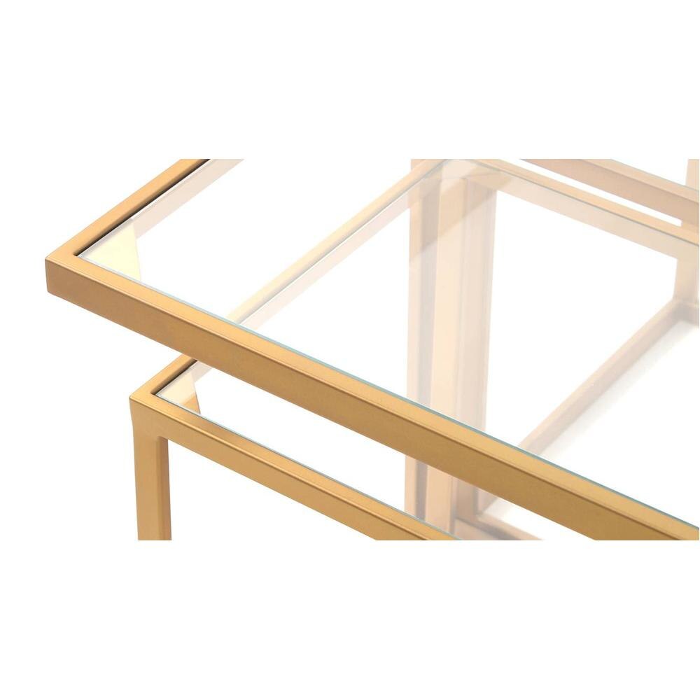 Valentino Clear Glass Nesting Coffee Table In Dark Gold Finish