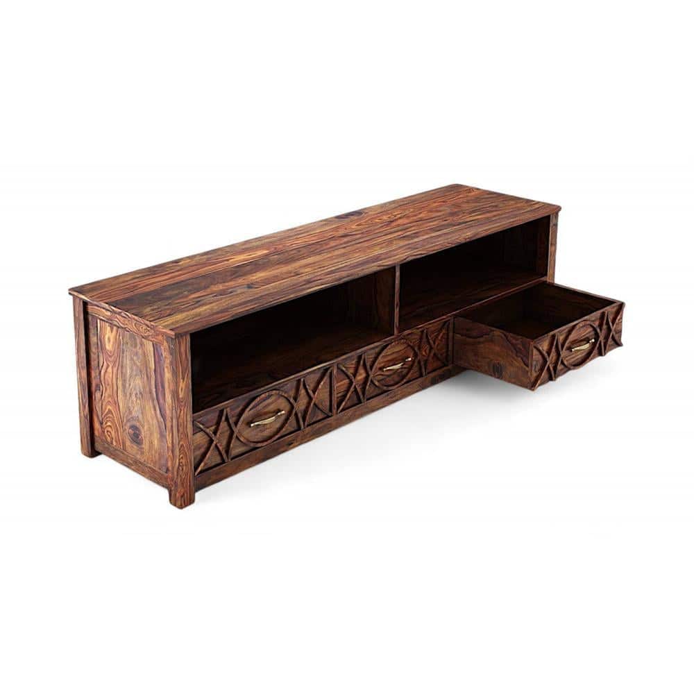 Vintara Sheesham Wood Contemporary TV Entertainment Unit for TV upto 65 inch in TEAK FINISH