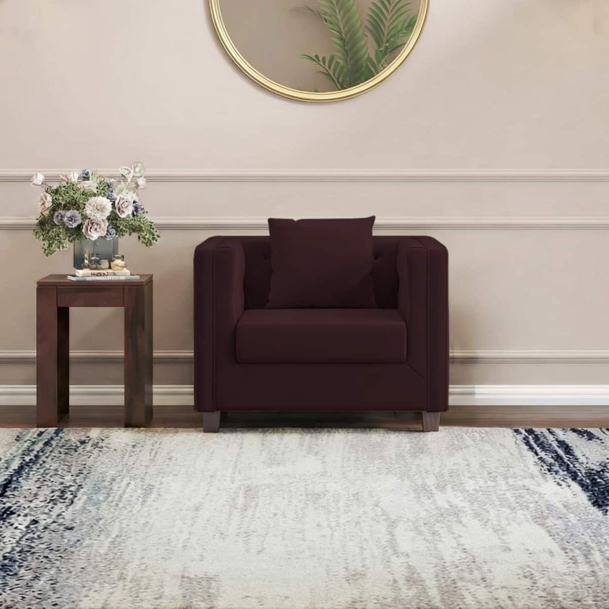 Windsor Premium 1 Seater Fabric Sofa in Deep Plum Velvet Colour