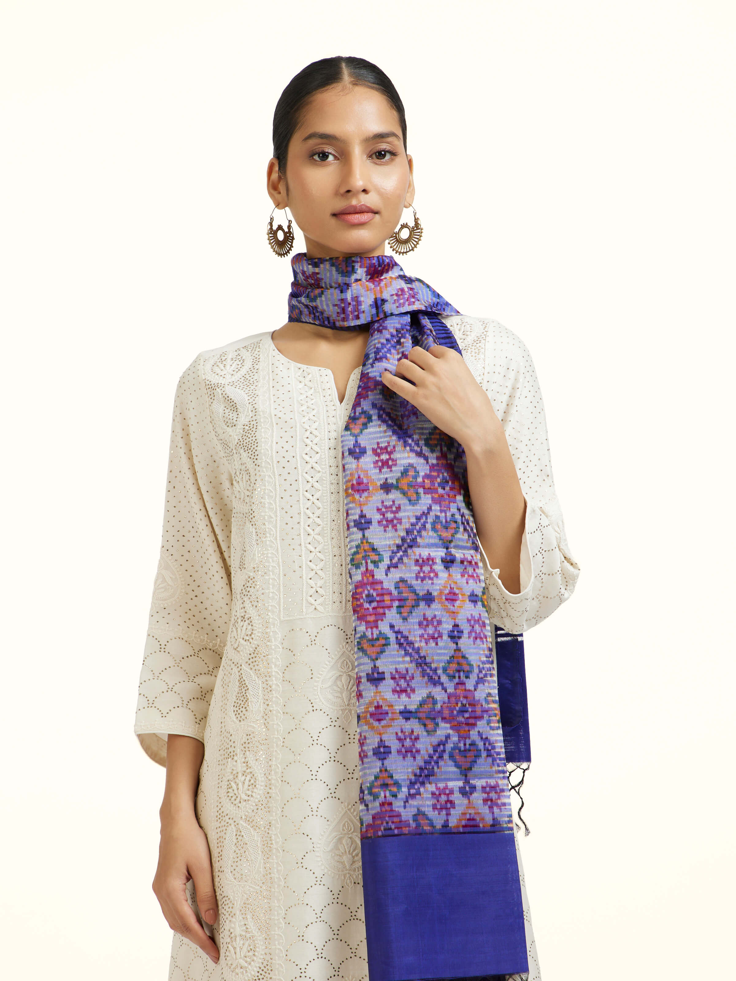 Blue Silk Pochampally Warp Ikat Stole