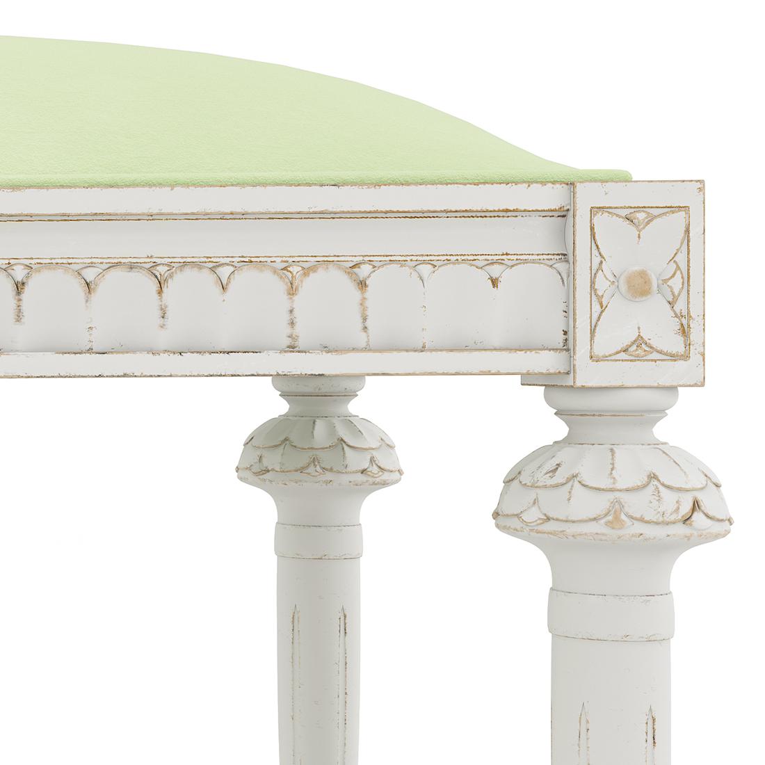 Lucine Upholstered Solid Wood Bench In White Finish With Tender Green Fabric Colour