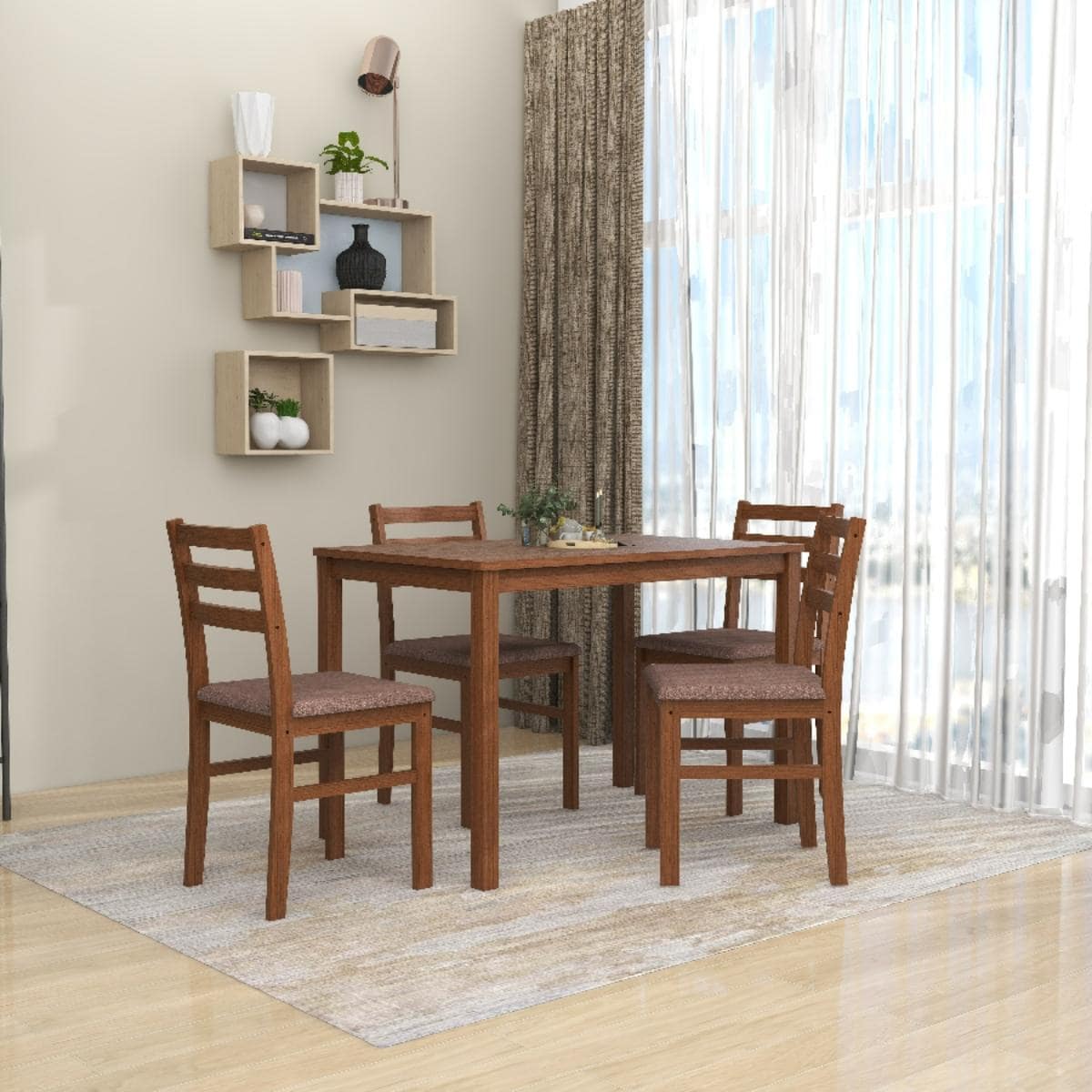 Seattle Starter Dining Set 1+4 (Rubberwood, Antique Oak Finish)