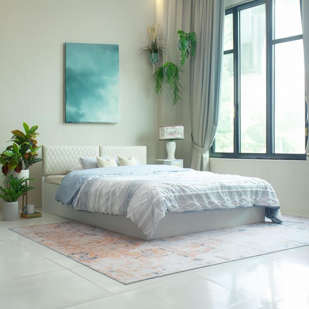 Lush Deluxe Engineered Wood Queen Size Bed In White Finish