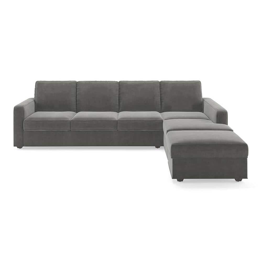 Apollo Compact Sofa (Colour : Ash Grey Velvet, Cushion : Soft, Back Type : Regular, Seating Capacity : Right Aligned 3 Seater + Right Aligned Chaise)